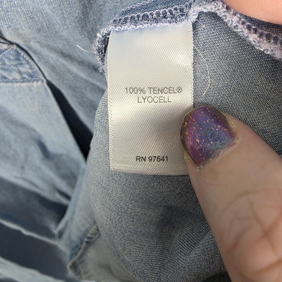 J. Jill Denim Chambray Wash Split Neck Popover Tunic Top Women’s Large Petite - Picture 4 of 6